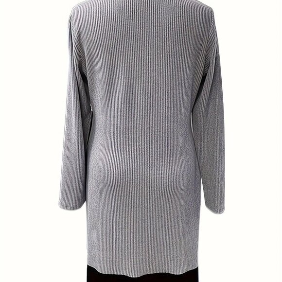 2/$40 Grey Ribbed Knit Attached Cardigan & Black Dress Set Sweater Buckle Detail - Picture 5 of 7